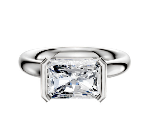 14K White Gold Bezel Half Bezel East/West Classic Dome 3.0mm Engagement Ring