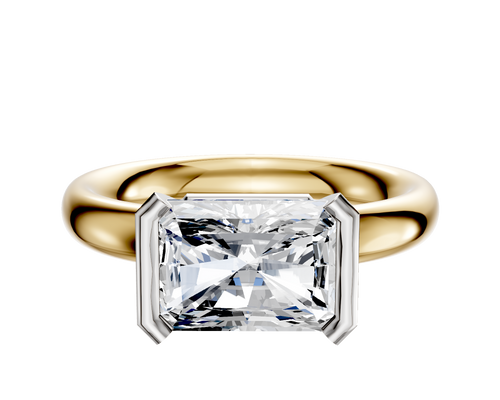 14K Two Tone Bezel Half Bezel East/West Classic Dome 3.0mm Engagement Ring