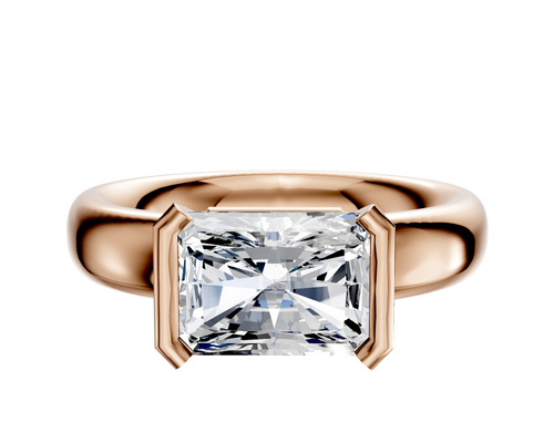 18K Rose Gold Bezel Half Bezel East/West Classic Dome 4.0mm Engagement Ring