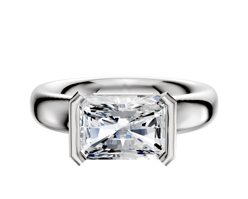 14K White Gold Bezel Half Bezel East/West Classic Dome 4.0mm Engagement Ring