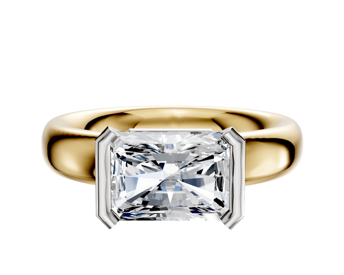 18K Two Tone Bezel Half Bezel East/West Classic Dome 4.0mm Engagement Ring