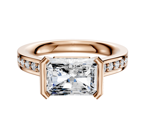 14K Rose Gold Bezel Half Bezel East/West Cathedral Flat 1-Row-Pave 2.5mm Engagement Ring
