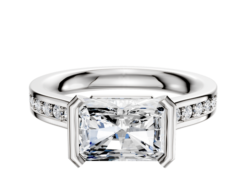 14K White Gold Bezel Half Bezel East/West Cathedral Flat 1-Row-Pave 2.5mm Engagement Ring