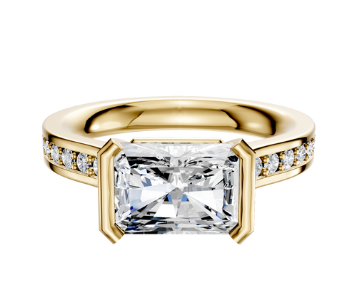 14K Yellow Gold Bezel Half Bezel East/West Cathedral Flat 1-Row-Pave 2.5mm Engagement Ring