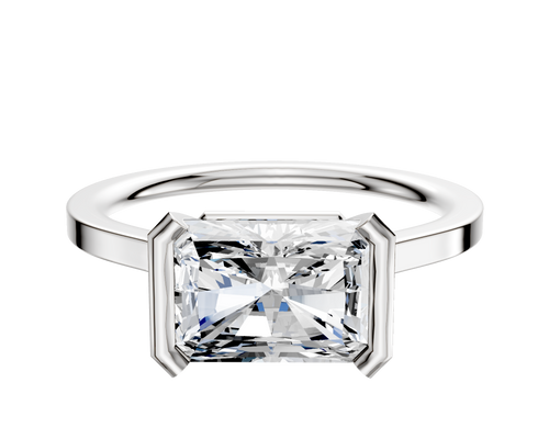 14K White Gold Bezel Half Bezel East/West Cathedral Flat 1.5mm Engagement Ring