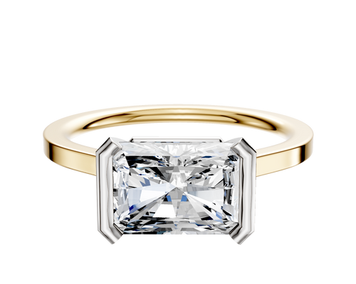 14K Two Tone Bezel Half Bezel East/West Cathedral Flat 1.5mm Engagement Ring