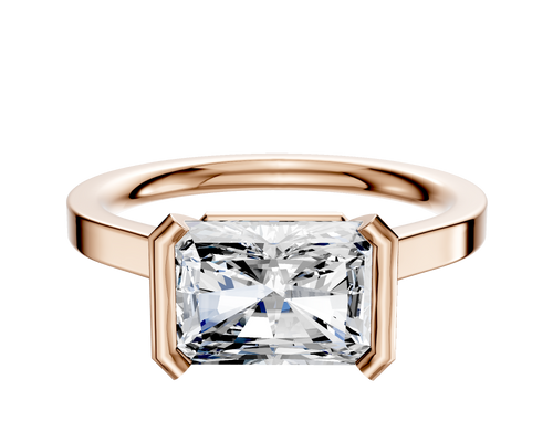 18K Rose Gold Bezel Half Bezel East/West Cathedral Flat 2.0mm Engagement Ring