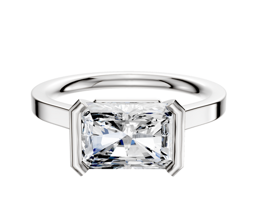 14K White Gold Bezel Half Bezel East/West Cathedral Flat 2.0mm Engagement Ring