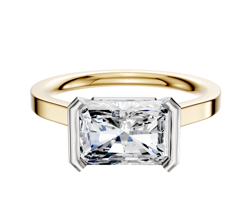 14K Two Tone Bezel Half Bezel East/West Cathedral Flat 2.0mm Engagement Ring