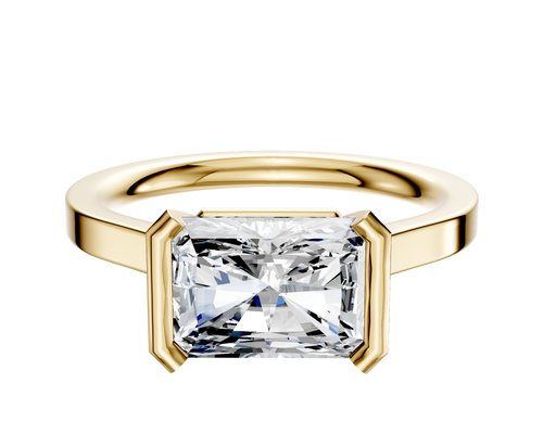 18K Yellow Gold Bezel Half Bezel East/West Cathedral Flat 2.0mm Engagement Ring
