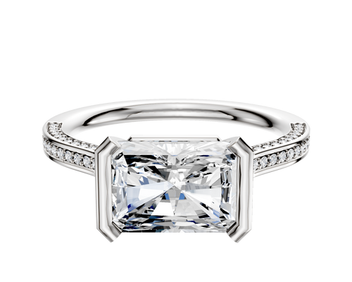 Platinum Bezel Half Bezel East/West Cathedral Flat 3-Row-Pave 2.0mm Engagement Ring