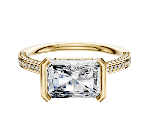 14K Yellow Gold Bezel Half Bezel East/West Cathedral Flat 3-Row-Pave 2.0mm Engagement Ring