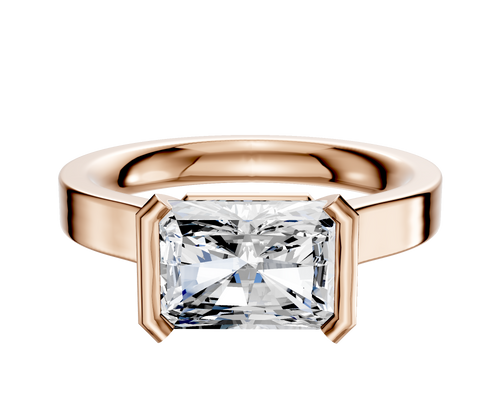 18K Rose Gold Bezel Half Bezel East/West Cathedral Flat 3.0mm Engagement Ring