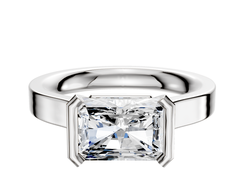 18K White Gold Bezel Half Bezel East/West Cathedral Flat 3.0mm Engagement Ring