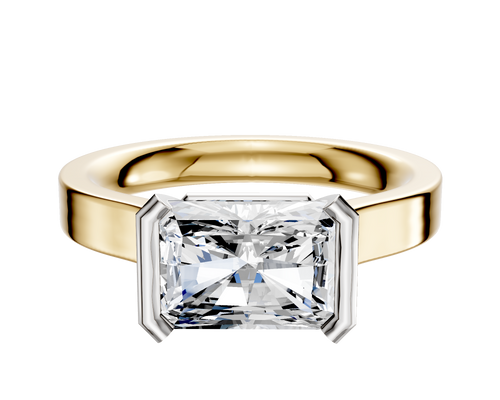 18K Two Tone Bezel Half Bezel East/West Cathedral Flat 3.0mm Engagement Ring