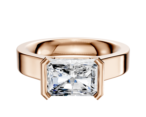 14K Rose Gold Bezel Half Bezel East/West Cathedral Flat 4.0mm Engagement Ring