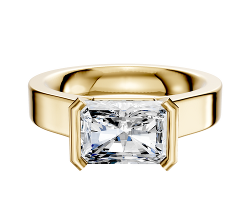 14K Yellow Gold Bezel Half Bezel East/West Cathedral Flat 4.0mm Engagement Ring