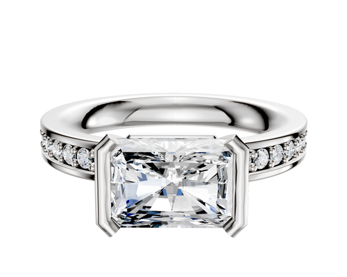 14K White Gold Bezel Half Bezel East/West Classic Flat 1-Row-Pave 2.5mm Engagement Ring