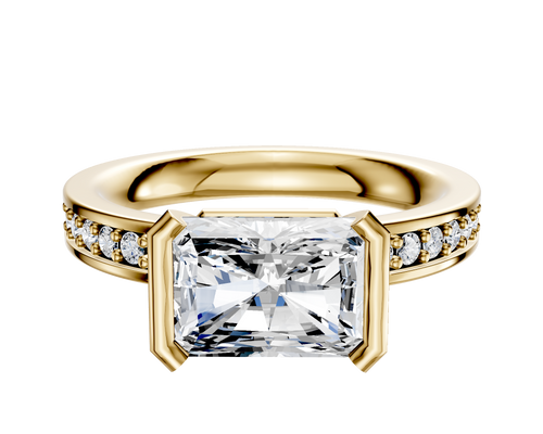14K Yellow Gold Bezel Half Bezel East/West Classic Flat 1-Row-Pave 2.5mm Engagement Ring