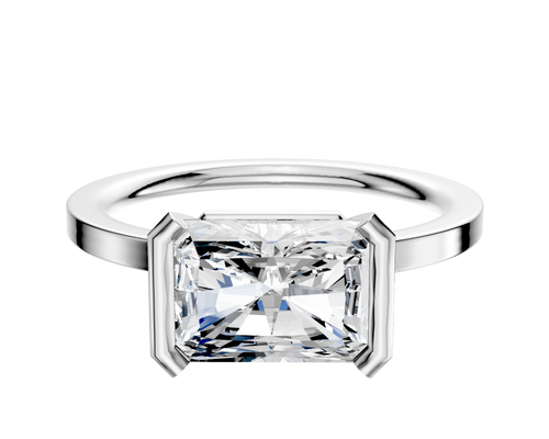 14K White Gold Bezel Half Bezel East/West Classic Flat 1.5mm Engagement Ring