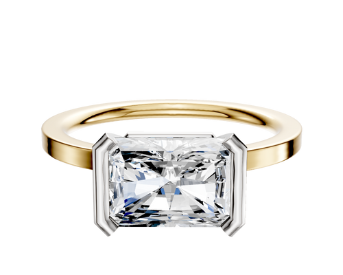 18K Two Tone Bezel Half Bezel East/West Classic Flat 1.5mm Engagement Ring