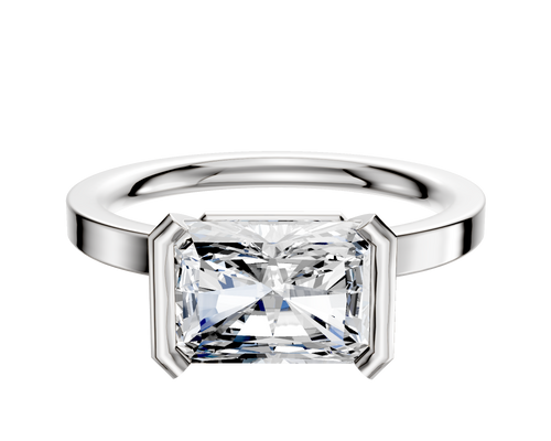 14K White Gold Bezel Half Bezel East/West Classic Flat 2.0mm Engagement Ring