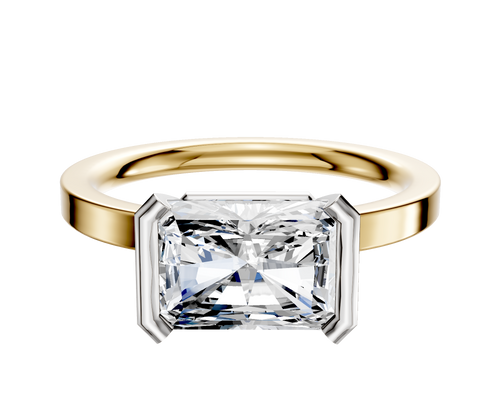 14K Two Tone Bezel Half Bezel East/West Classic Flat 2.0mm Engagement Ring