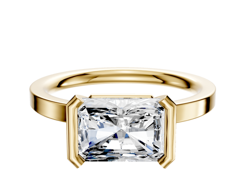 14K Yellow Gold Bezel Half Bezel East/West Classic Flat 2.0mm Engagement Ring