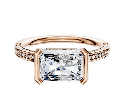 14K Rose Gold Bezel Half Bezel East/West Classic Flat 3-Row-Pave 2.0mm Engagement Ring