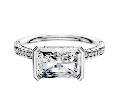 14K Two Tone Bezel Half Bezel East/West Classic Flat 3-Row-Pave 2.0mm Engagement Ring