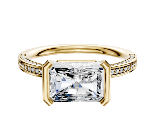 18K Yellow Gold Bezel Half Bezel East/West Classic Flat 3-Row-Pave 2.0mm Engagement Ring