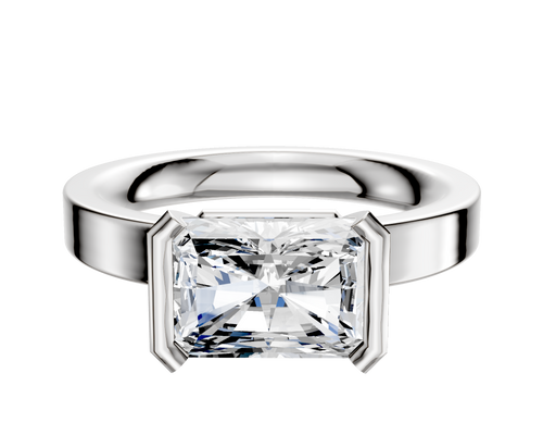 18K White Gold Bezel Half Bezel East/West Classic Flat 3.0mm Engagement Ring