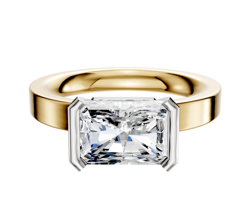 18K Two Tone Bezel Half Bezel East/West Classic Flat 3.0mm Engagement Ring