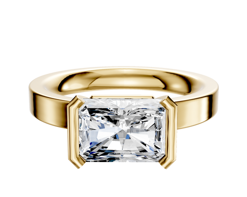 18K Yellow Gold Bezel Half Bezel East/West Classic Flat 3.0mm Engagement Ring
