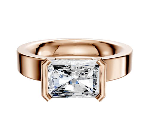14K Rose Gold Bezel Half Bezel East/West Classic Flat 4.0mm Engagement Ring