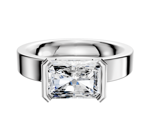 14K White Gold Bezel Half Bezel East/West Classic Flat 4.0mm Engagement Ring