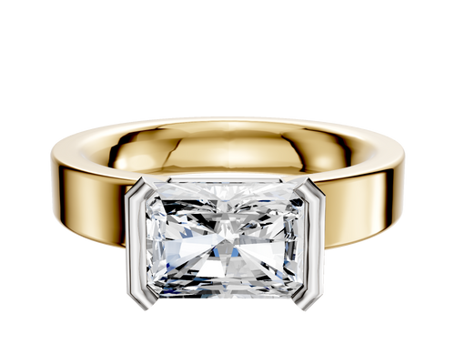 18K Two Tone Bezel Half Bezel East/West Classic Flat 4.0mm Engagement Ring
