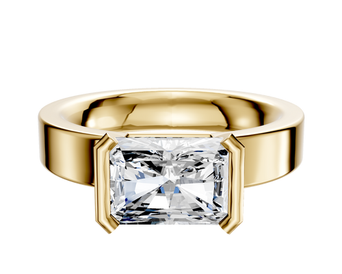 18K Yellow Gold Bezel Half Bezel East/West Classic Flat 4.0mm Engagement Ring