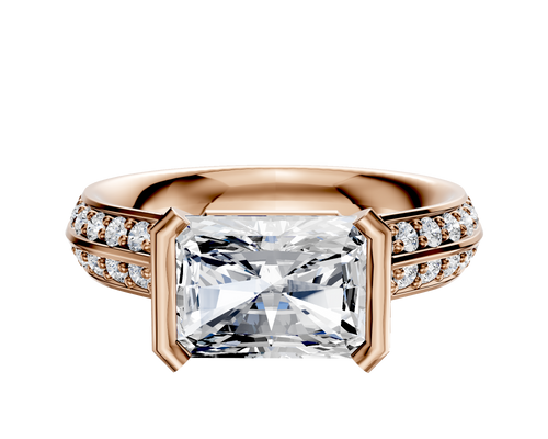 14K Rose Gold Bezel Half Bezel East/West Cathedral Knife Edge 1-Row-Pave 2.5mm Engagement Ring
