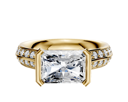 14K Yellow Gold Bezel Half Bezel East/West Cathedral Knife Edge 1-Row-Pave 2.5mm Engagement Ring
