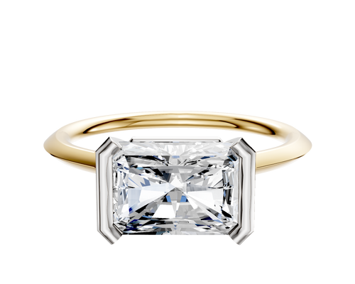 18K Two Tone Bezel Half Bezel East/West Cathedral Knife Edge 1.5mm Engagement Ring