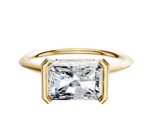 18K Yellow Gold Bezel Half Bezel East/West Cathedral Knife Edge 1.5mm Engagement Ring