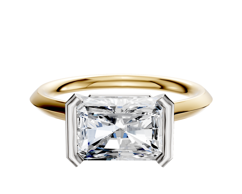 18K Two Tone Bezel Half Bezel East/West Cathedral Knife Edge 2.0mm Engagement Ring