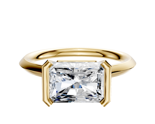 14K Yellow Gold Bezel Half Bezel East/West Cathedral Knife Edge 2.0mm Engagement Ring