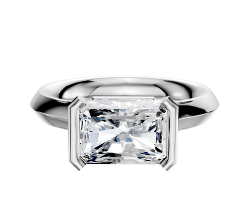 14K White Gold Bezel Half Bezel East/West Cathedral Knife Edge 3.0mm Engagement Ring