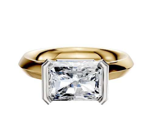 18K Two Tone Bezel Half Bezel East/West Cathedral Knife Edge 3.0mm Engagement Ring