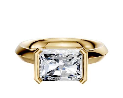 18K Yellow Gold Bezel Half Bezel East/West Cathedral Knife Edge 3.0mm Engagement Ring