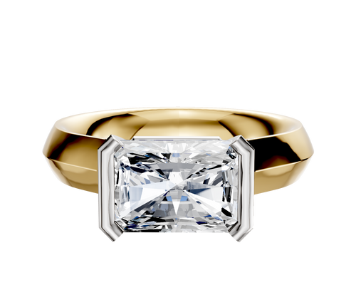 18K Two Tone Bezel Half Bezel East/West Cathedral Knife Edge 4.0mm Engagement Ring
