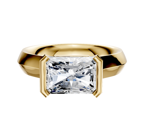 14K Yellow Gold Bezel Half Bezel East/West Cathedral Knife Edge 4.0mm Engagement Ring
