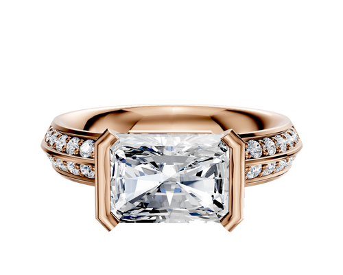 18K Rose Gold Bezel Half Bezel East/West Classic Knife Edge 1-Row-Pave 2.5mm Engagement Ring